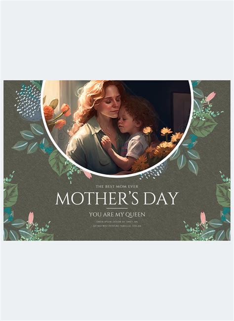 Warm and romantic mothers day holiday greeting card with flowers, plants and leaves template ...