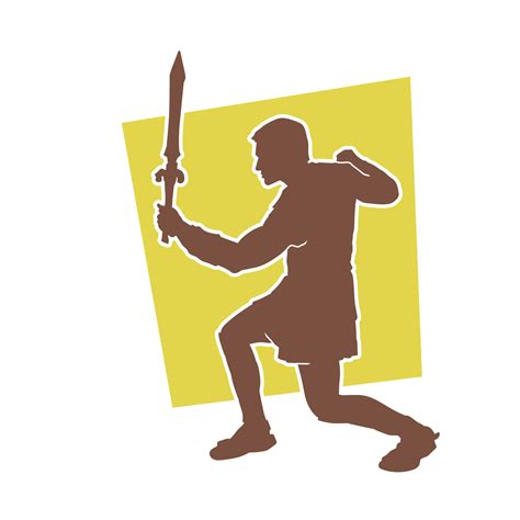 Silhouette of an royal soldier carrying sword in battle pose. Silhouette of a male gladiator ...