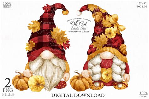 Fall gnomes clipart autumn pumpkins cute characters hand | Etsy