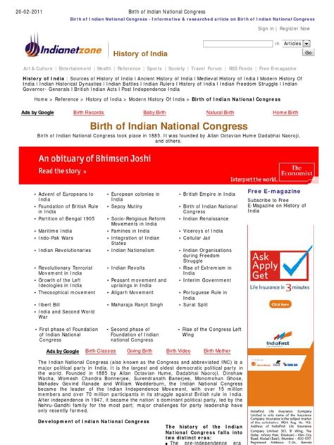 Birth of Indian National Congress | PDF | Indian National Congress ...