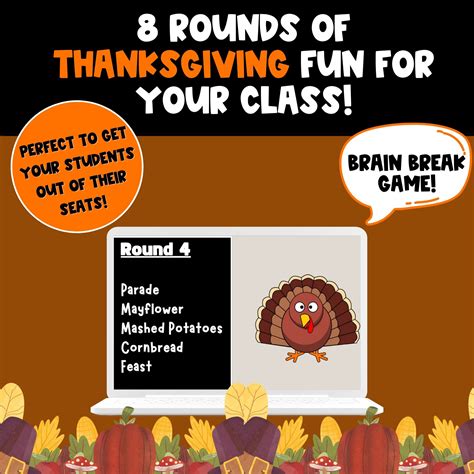 Thanksgiving Brain Break Game / November - No prep, fun for large ...