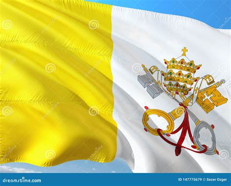 Flag of Vatican City - Holy See Waving in the Wind Against Deep Blue Sky. High Quality Fabric ...