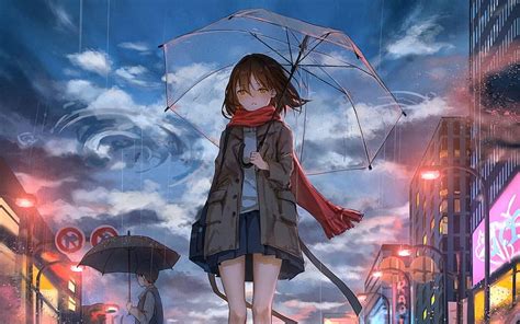 Girl, Umbrella, Anime, Rain, Sadness - -, Dark Rain Sad Anime HD ...