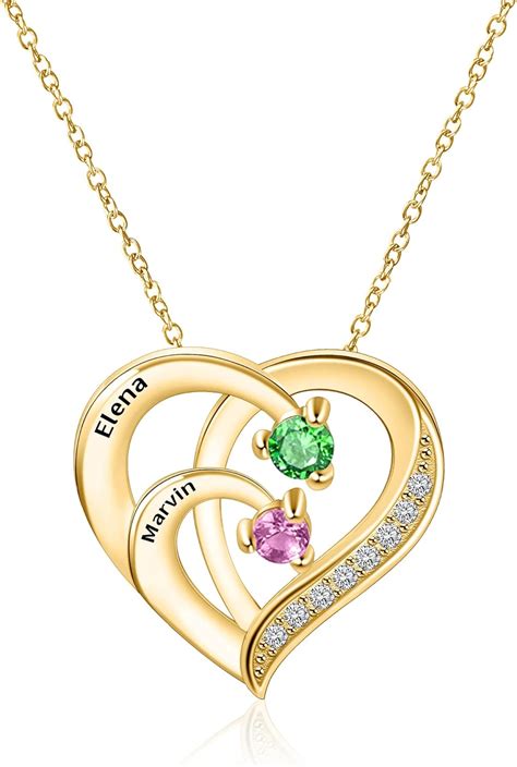 Amazon.com: Engraved Heart Necklace with 2 Simulated Birthstones 925 Sterling Silver Mother ...