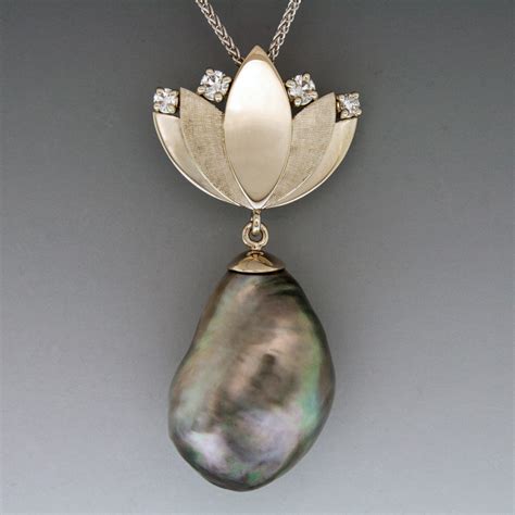 14KW Pendant, Large Black Tahitian Baroque Pearl & Diamonds