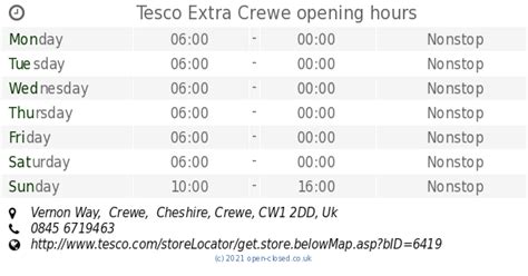 Tesco Extra Crewe opening times (2019 update)