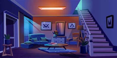 Free Vector | Night home living room interior cartoon background House ...