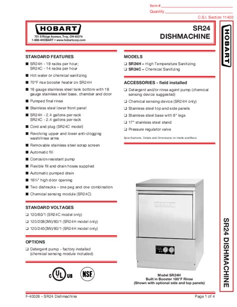 Hobart Corp. Dishwasher User Manual