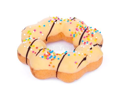 Single Yellow Fancy Donut Isolated on White Stock Photo - Image of ...