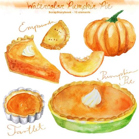 Watercolor Pumpkin Pie Set digital printable clipart 300 | Etsy