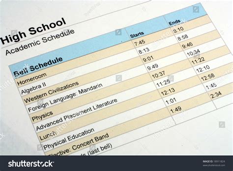 High School Class Schedule Stock Photo 18911824 - Shutterstock