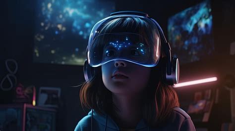 Premium AI Image | Young girl with VR headset digital art illustration Generative AI