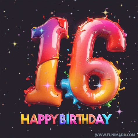 Vibrant GIF to celebrate the 16th birthday anniversary of your loved ones | Funimada.com