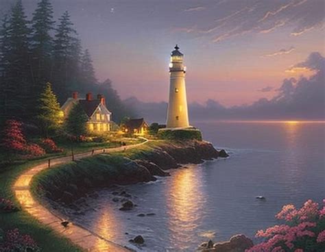 lighthouse Thomas Kinkade - AI Generated Artwork - NightCafe Creator