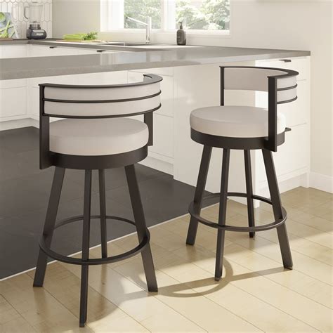 Amisco Browser 26.13" Faux Leather Swivel Counter Stool in Cream/Dark ...