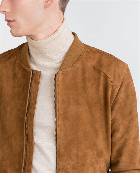 Zara Suede Bomber Jacket in Brown for Men | Lyst