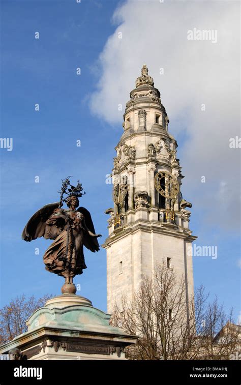 Statue of Ladysmith Kimberly, clock tower of city hall, Cardiff, Wales, UK Stock Photo - Alamy