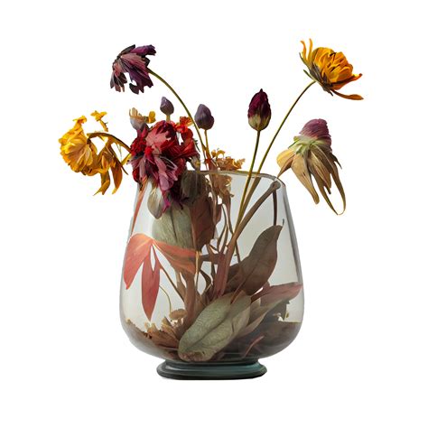 withered flowers in a vase Transparent background. for decorating projects. unrequited sadness ...