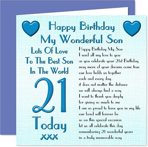 Son 21st Happy Birthday Card - Lots Of Love To The Best Son In The ...