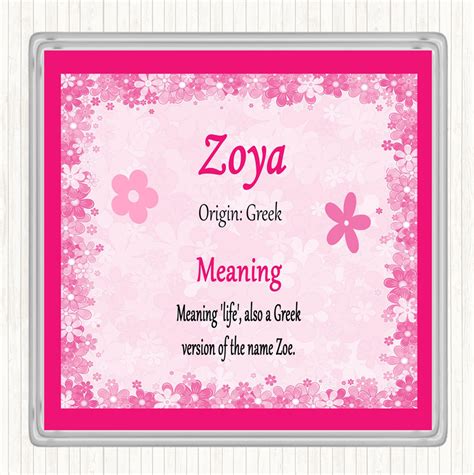 Zoya Name Meaning Drinks Mat Coaster Pink - The Card Zoo