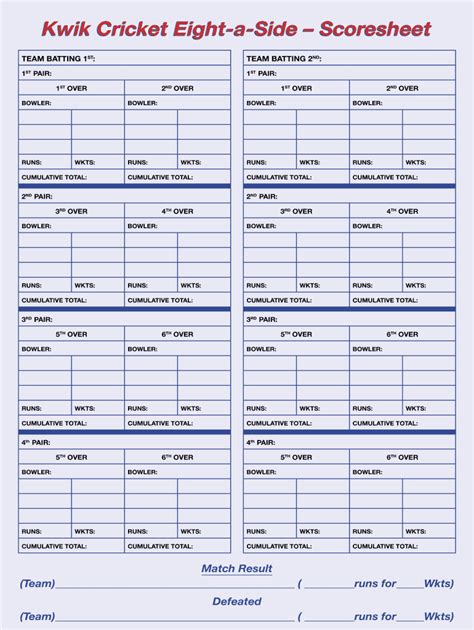 Cricket score sheet printable - thingguide