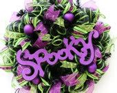 Items similar to Spooky Purple Green Black Halloween Wreath, 2162 - Deco Mesh Wreath Decor on Etsy