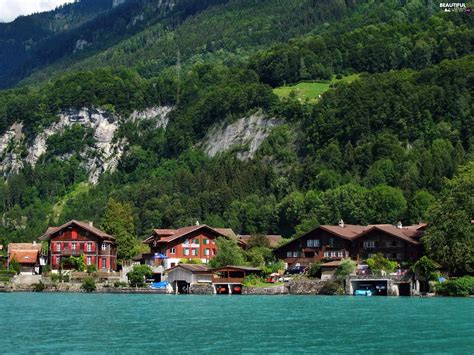 Mountains, lake, Switzerland, Houses - Beautiful views wallpapers ...