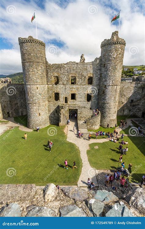 Editorial, Interior of Harlech Castle with Towers, Gatehouse and ...