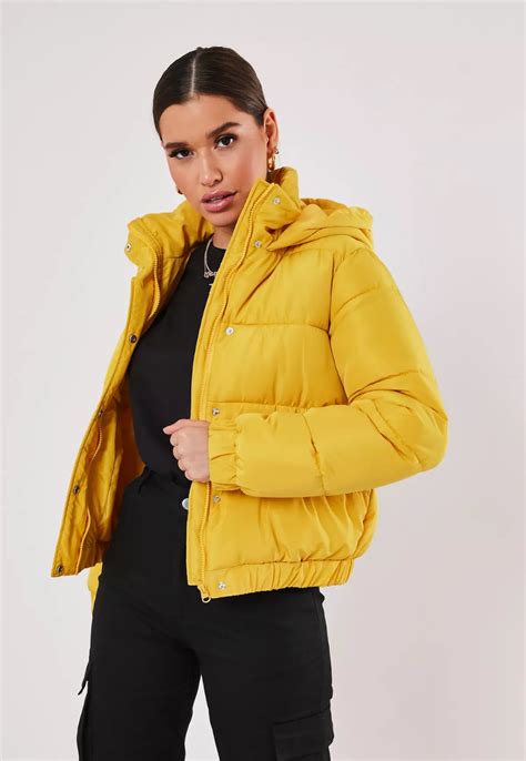 Yellow Hooded Puffer Jacket | Missguided | Doudoune