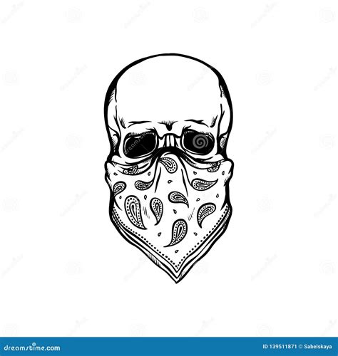 Human Skull with Bandana As Face Mask in Sketch Style Isolated on White ...