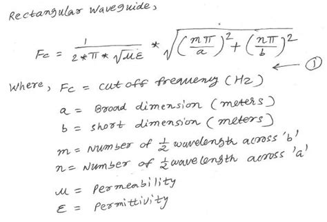 Rectangular waveguide cutoff frequency calculator formula