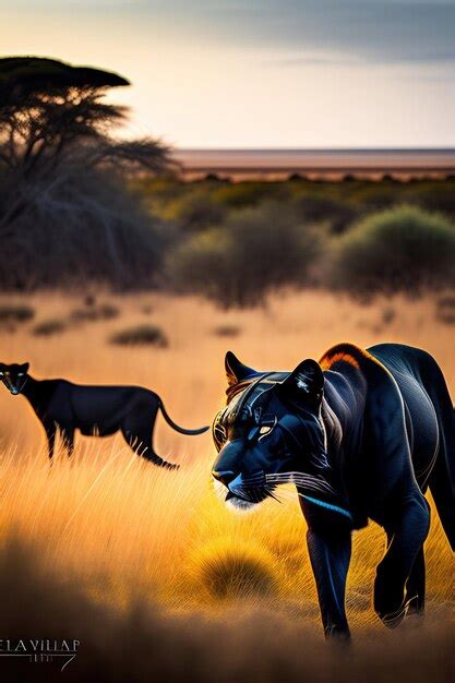 Premium AI Image | Black panther stalking prey in the savannah