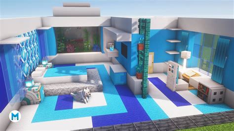 Minecraft : How to Build Blue Bedroom with Aquarium - YouTube