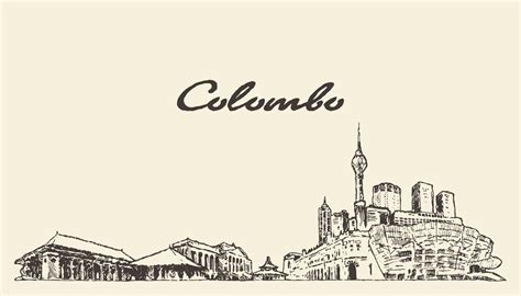 Premium Vector | Colombo skyline, shri lanka, hand drawn vector ...