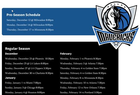 Printable Dallas Mavs schedule, TV schedule updated for 2020-21 season ...