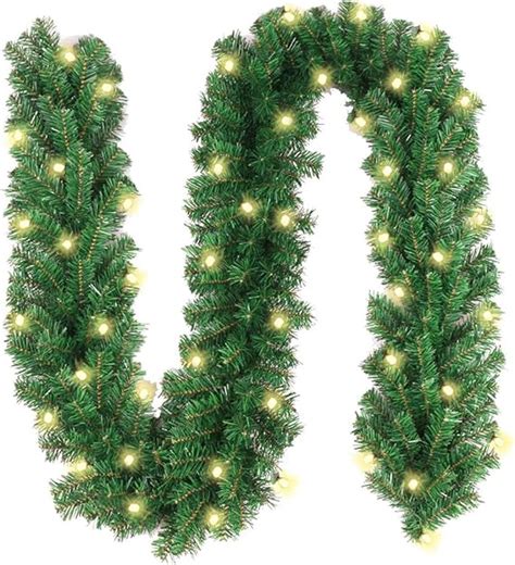 10Ft Christmas Garland with 40 LED Lights - Battery Powered Waterproof String Light with Timer ...