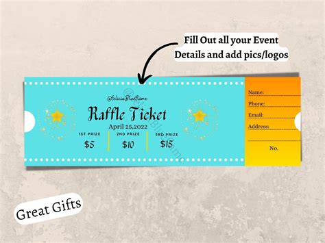 Blue and Gold Ticket Editable Raffle Ticket Template Diy - Etsy Singapore