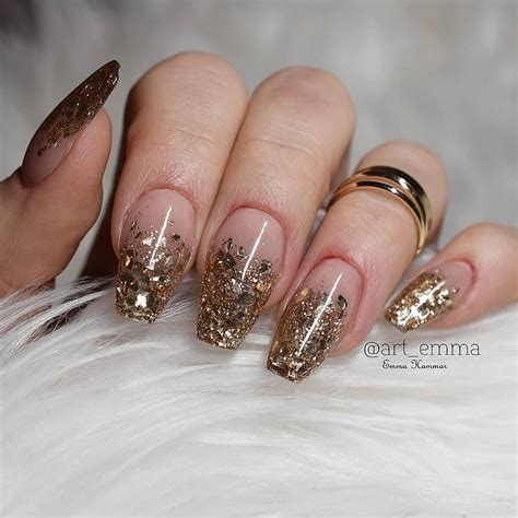 Acrylic nails with gold glitter fade for christmas and New years 🎆 ...