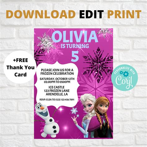 EDITABLE Frozen Birthday Invitation, Anna and Elsa Invites, Frozen Themed Party Invitation Card ...