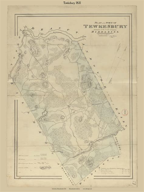 Tewksbury, Massachusetts 1831 Old Town Map Reprint - Roads House Locations Place Names ...