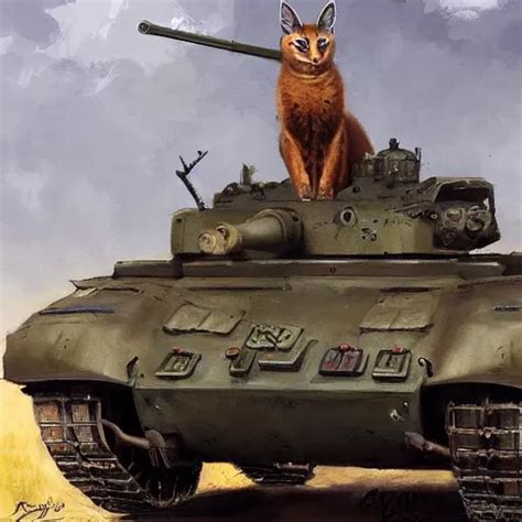 cute caracal in military uniform on an tank, portrait, | Stable Diffusion