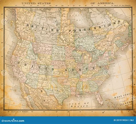 19th Century Map of United States of America Stock Photo - Image of ...