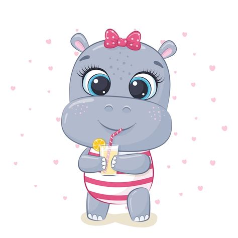 Premium Vector | Cute baby hippo illustration.