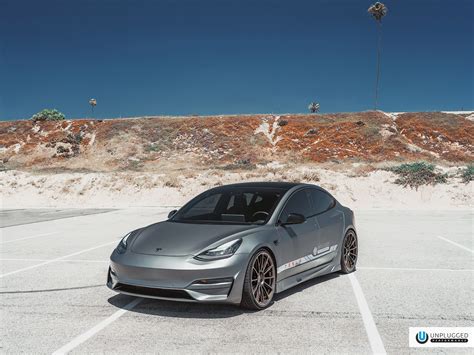 Matte Gray Unplugged Performance Tesla Model 3 Ascension Kit & UP-03 Wheels