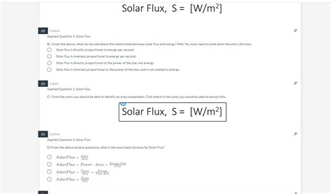 Solved Solar Flux, S = [W/m²] 23 2 points Applied Question | Chegg.com