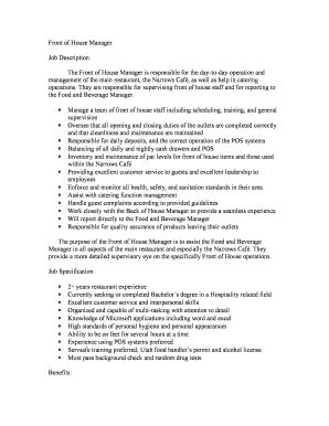 House Manager Job Description - Fill Online, Printable, Fillable, Blank ...