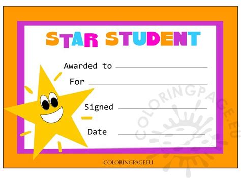 Star Student Certificate | Coloring Page