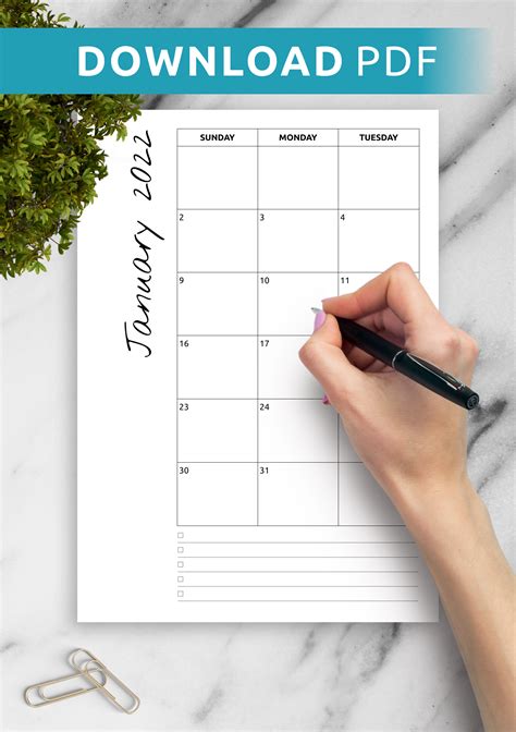 Download Printable Monthly calendar with notes PDF