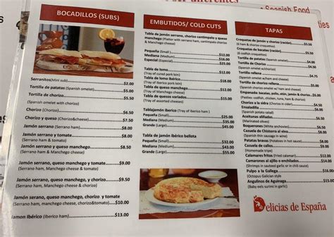 Menu at Delicias de España restaurant, Miami, SW 40th St