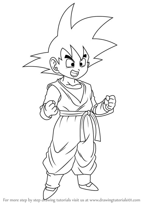 How to Draw Son Goten from Dragon Ball Z (Dragon Ball Z) Step by Step | DrawingTutorials101.com